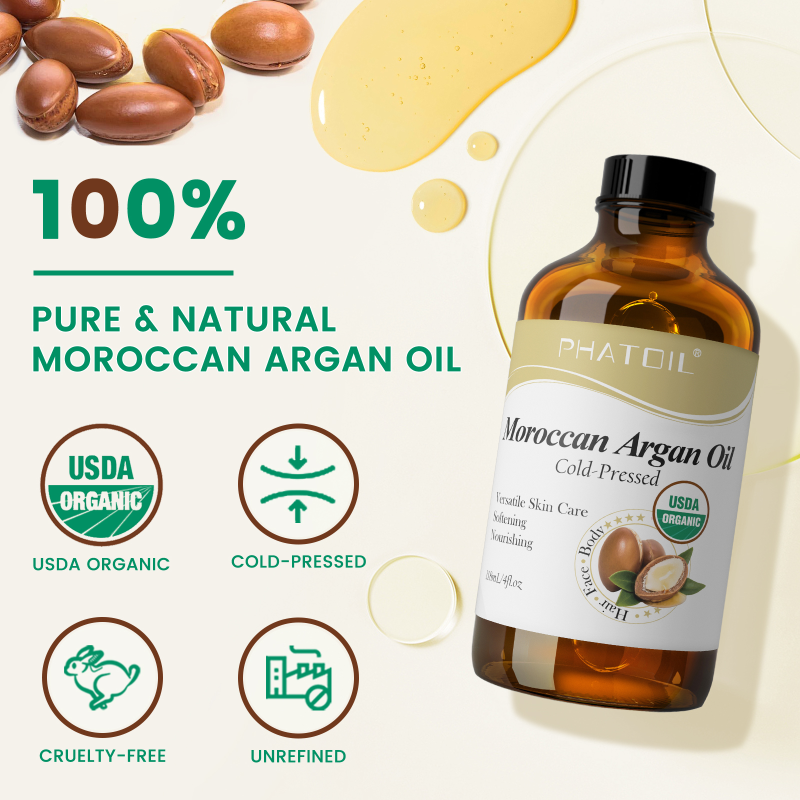 PHATOIL 118ml Organic Face Oil - Argan Oil Treatment ulasan dan harga