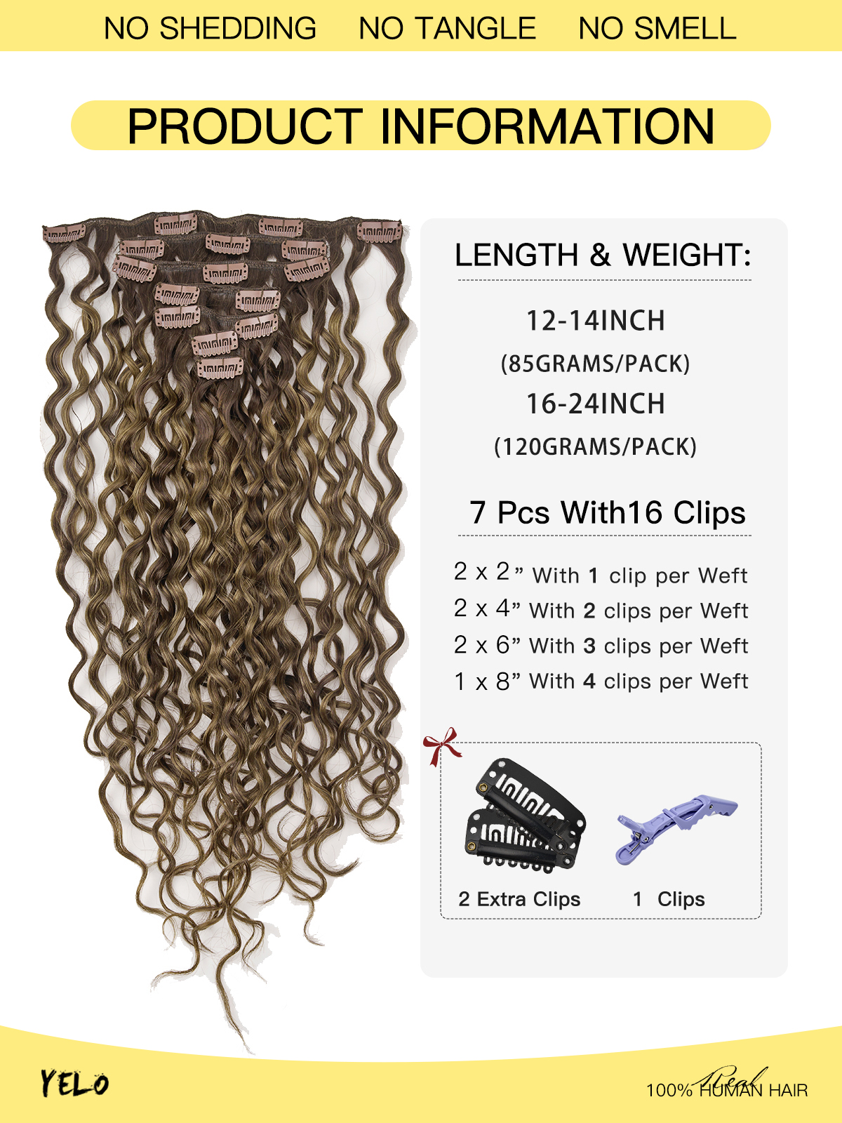 Yelo Curly Clip in Hair Extens - Clip In Hair Piece ulasan dan harga